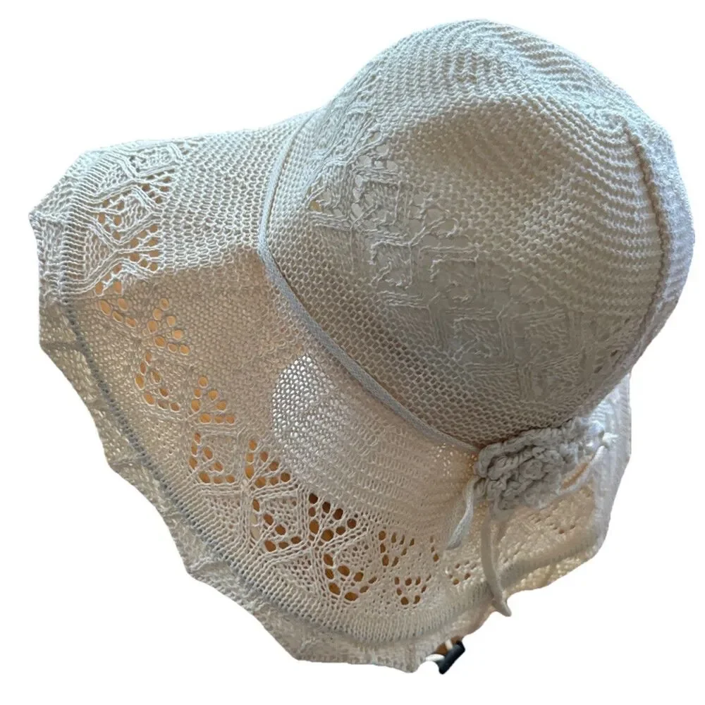 Vintage Grank Beige Sz L Lace Woven Summer Sun Hat Women's Floppy Beach Accessor